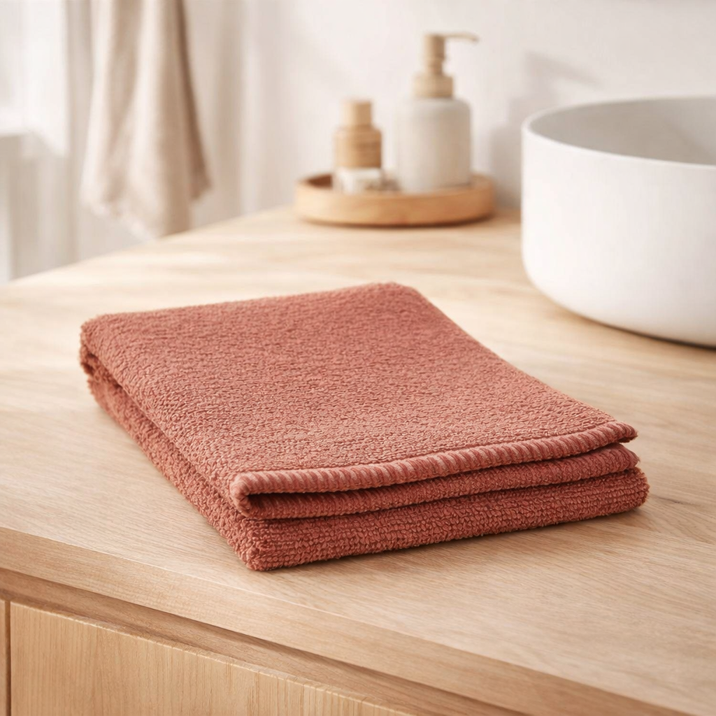 Serviette de toilette Bora Terracotta 50 x 100 en situation