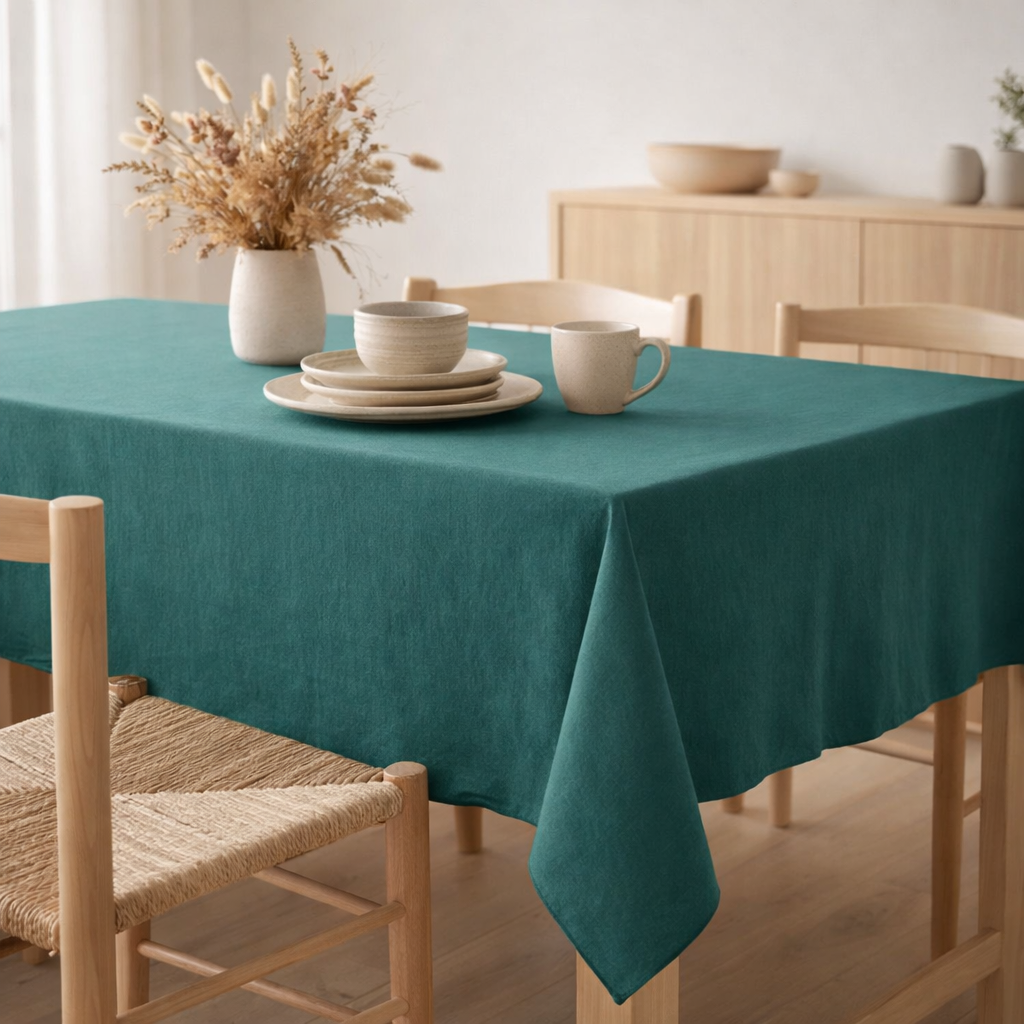 Nappe recyclée Grace Paon 140 x 250 en situation