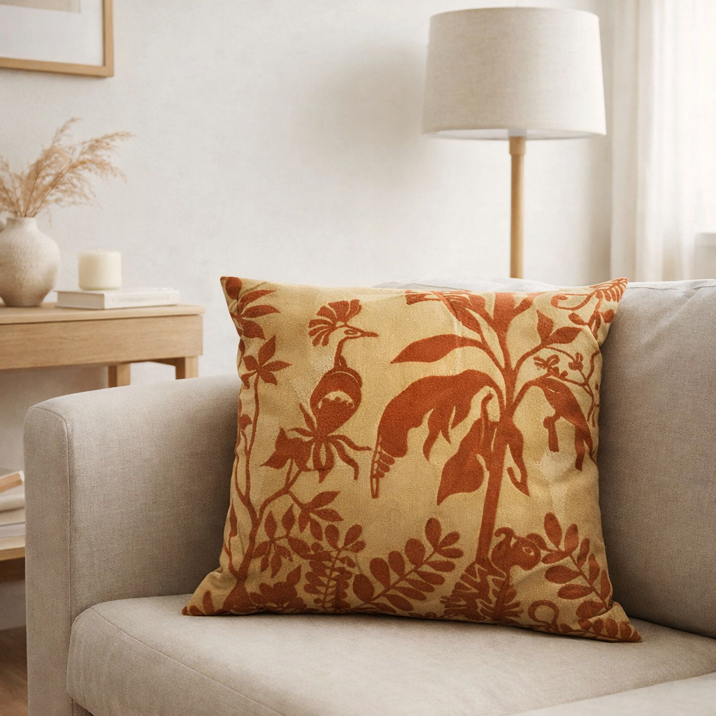 Coussin brodé Raki Gold 45 x 45 en situation