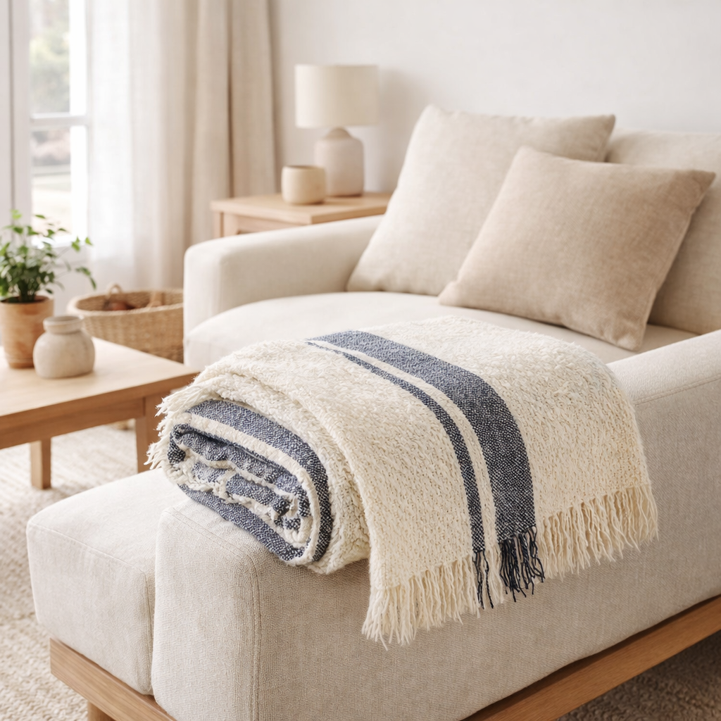 Plaid jacquard Jane Multico marine 130 x 160 en situation