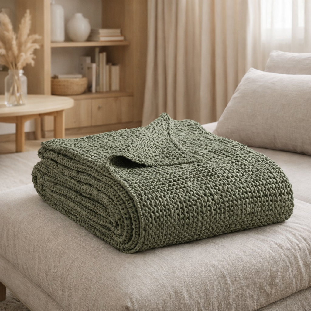 Jeté Tana Olive 180 x 260 en situation