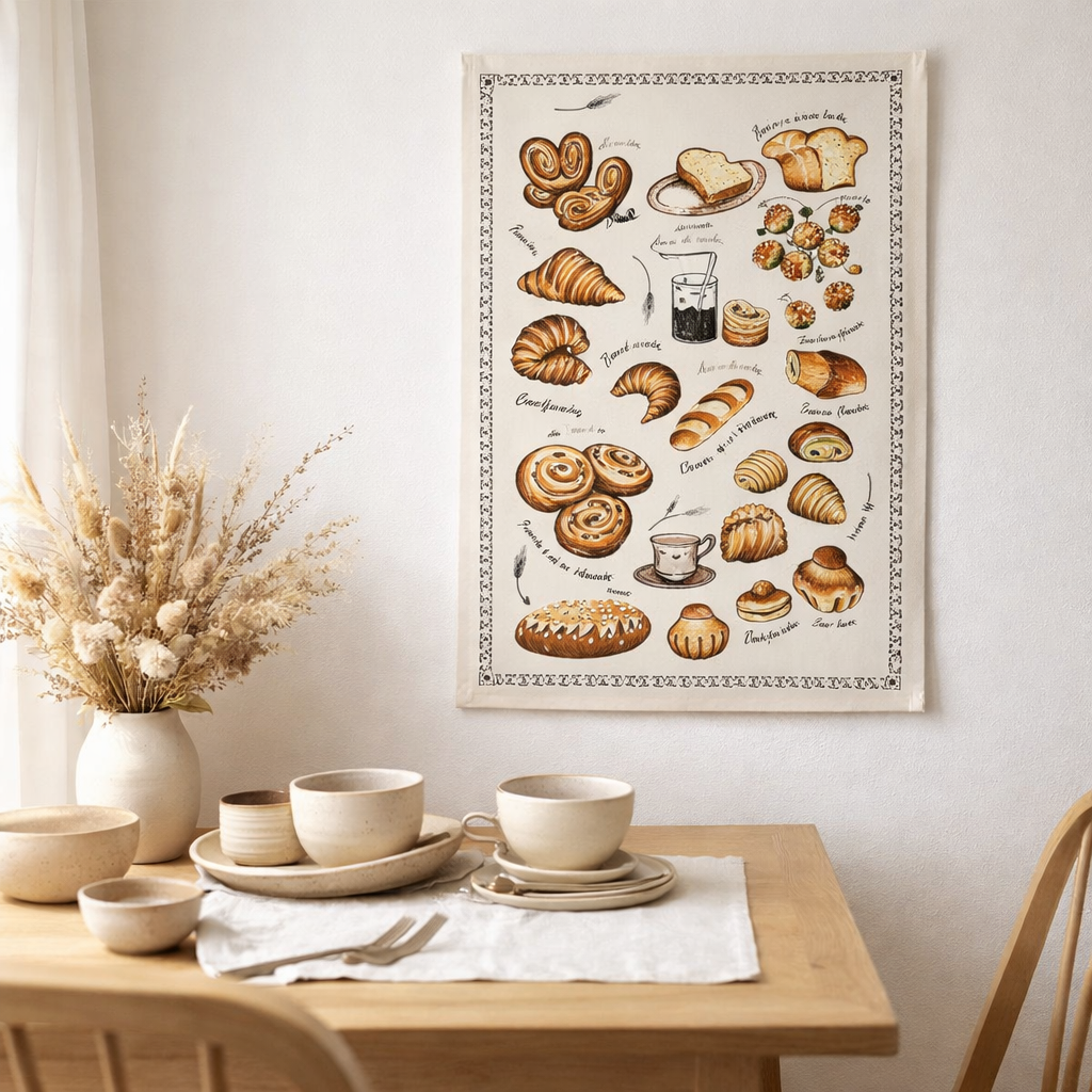 Torchon Les Viennoiseries Françaises Ecru 48 X 72 en situation
