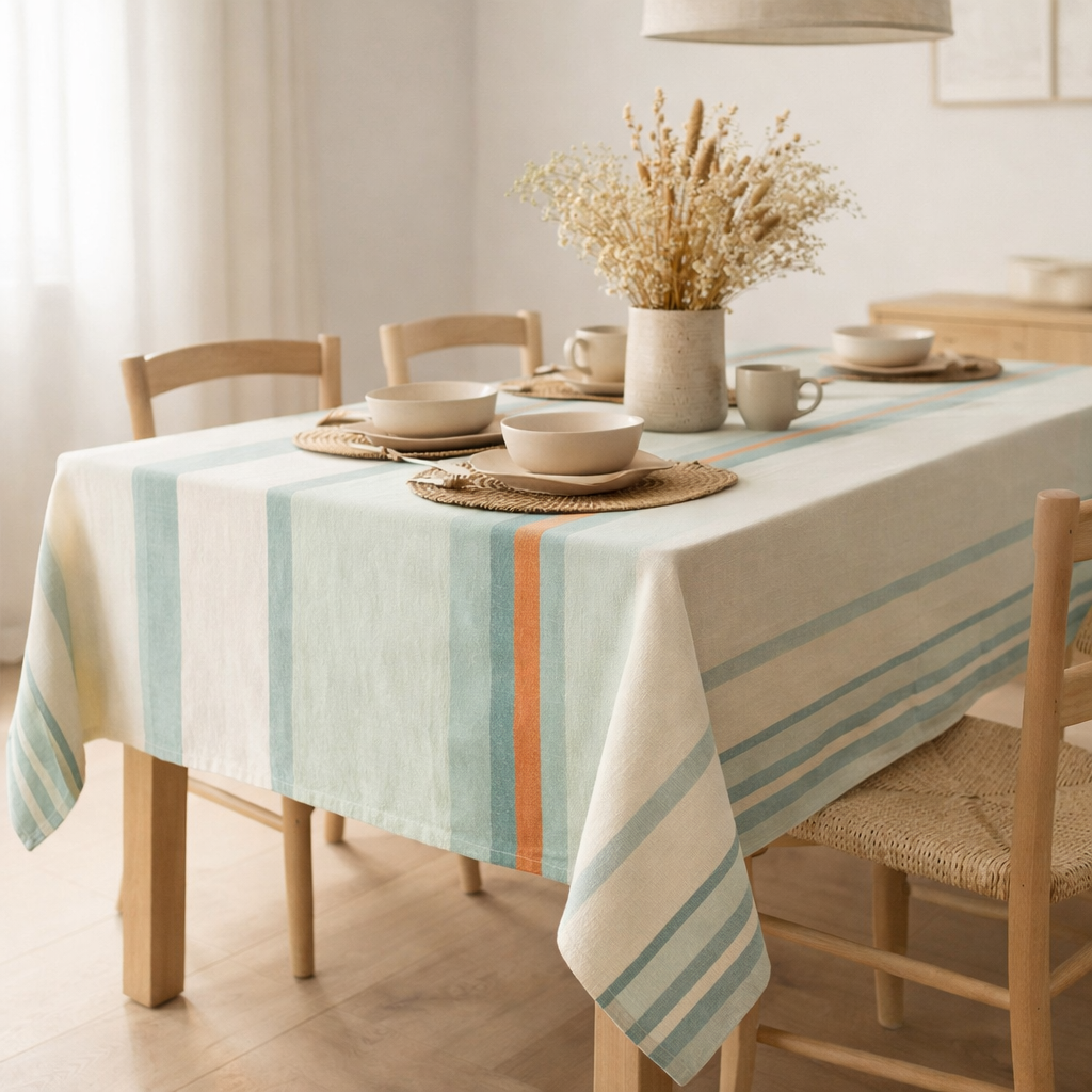 Nappe recyclée Yuna Vert eau 170 x 250 en situation