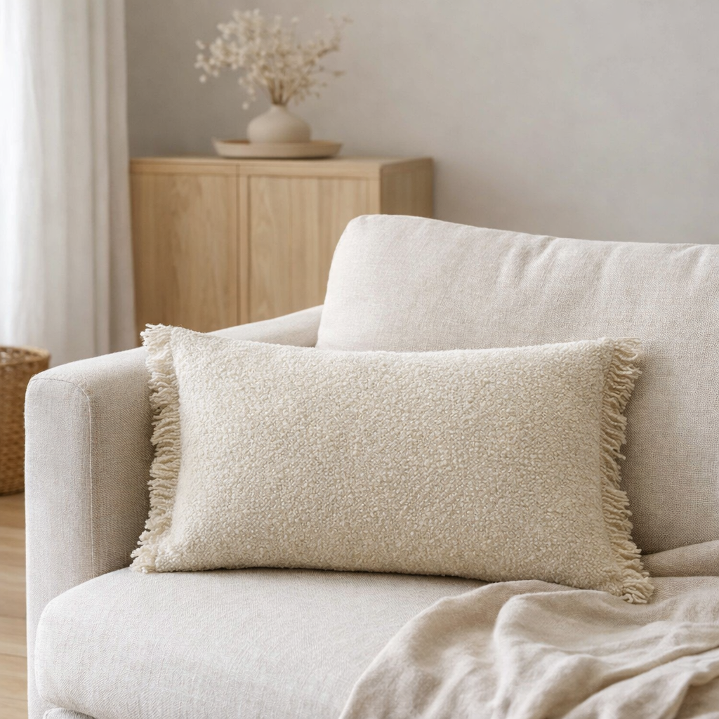 Coussin chiné Jane Perle 30 x 50 en situation
