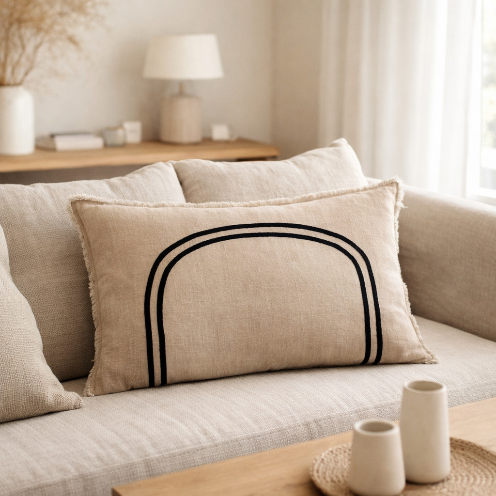Coussin bicolore Laly Galet 40 x 65 en situation
