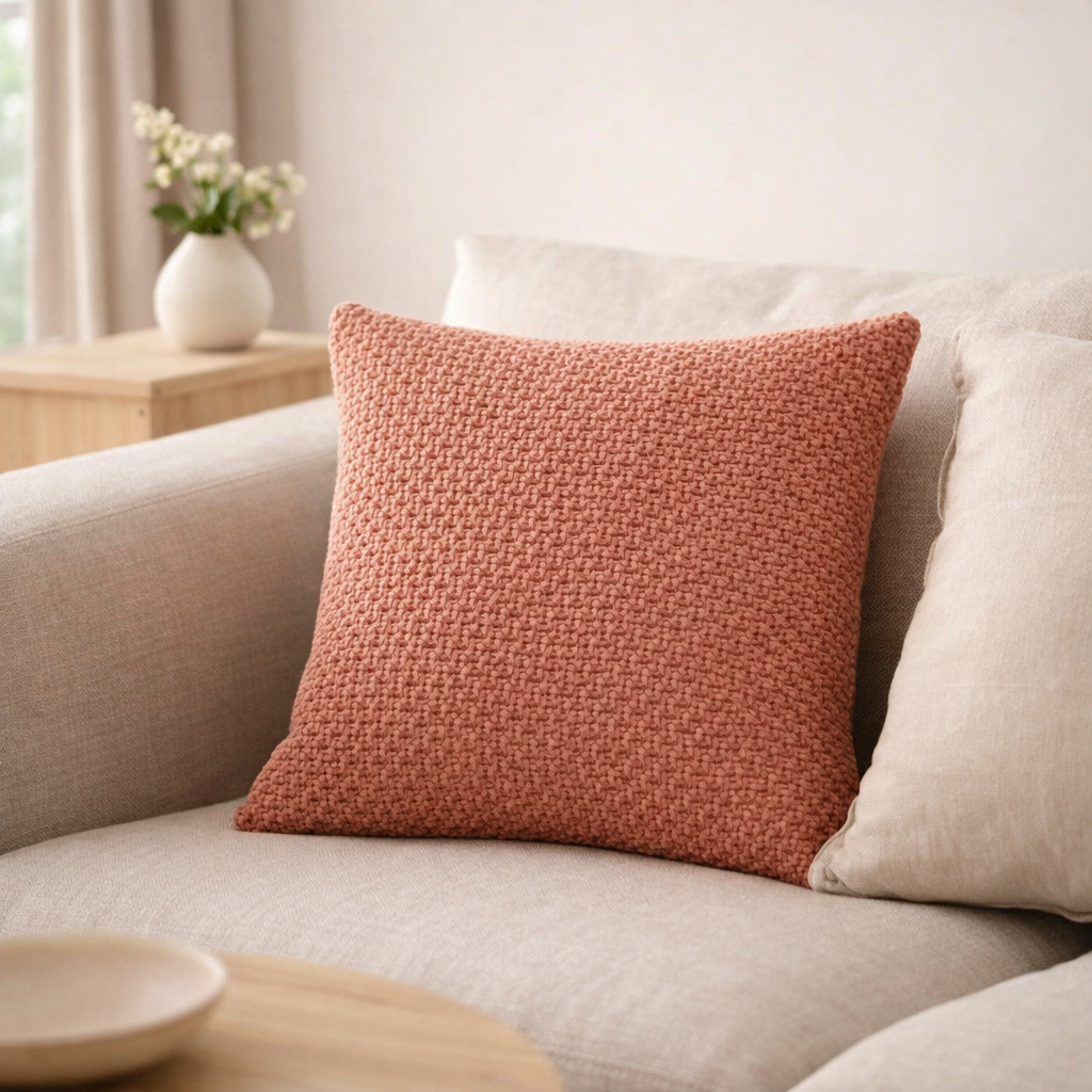 Coussin recyclé Maia Terracotta 45 x 45 en situation