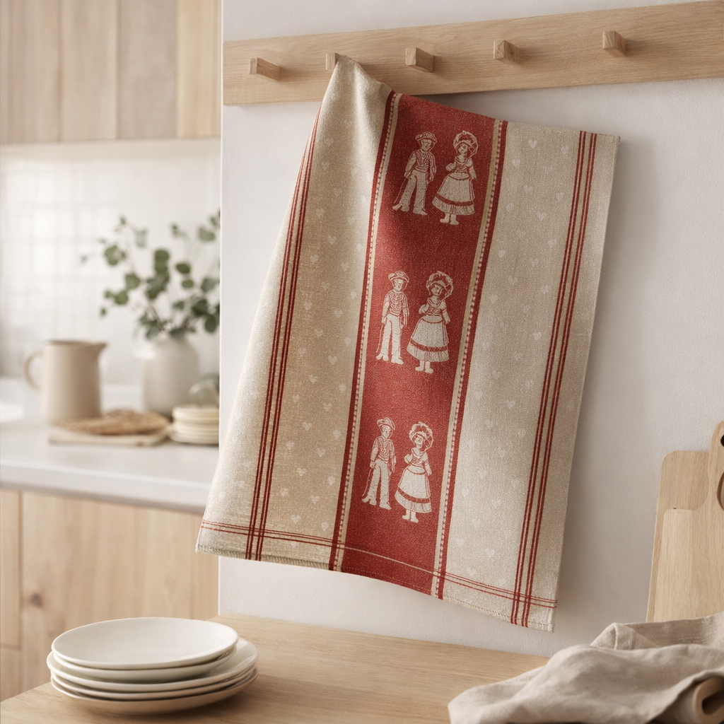 Torchon Jacquard Petit Coeur Ficelle 70 x 50 en situation