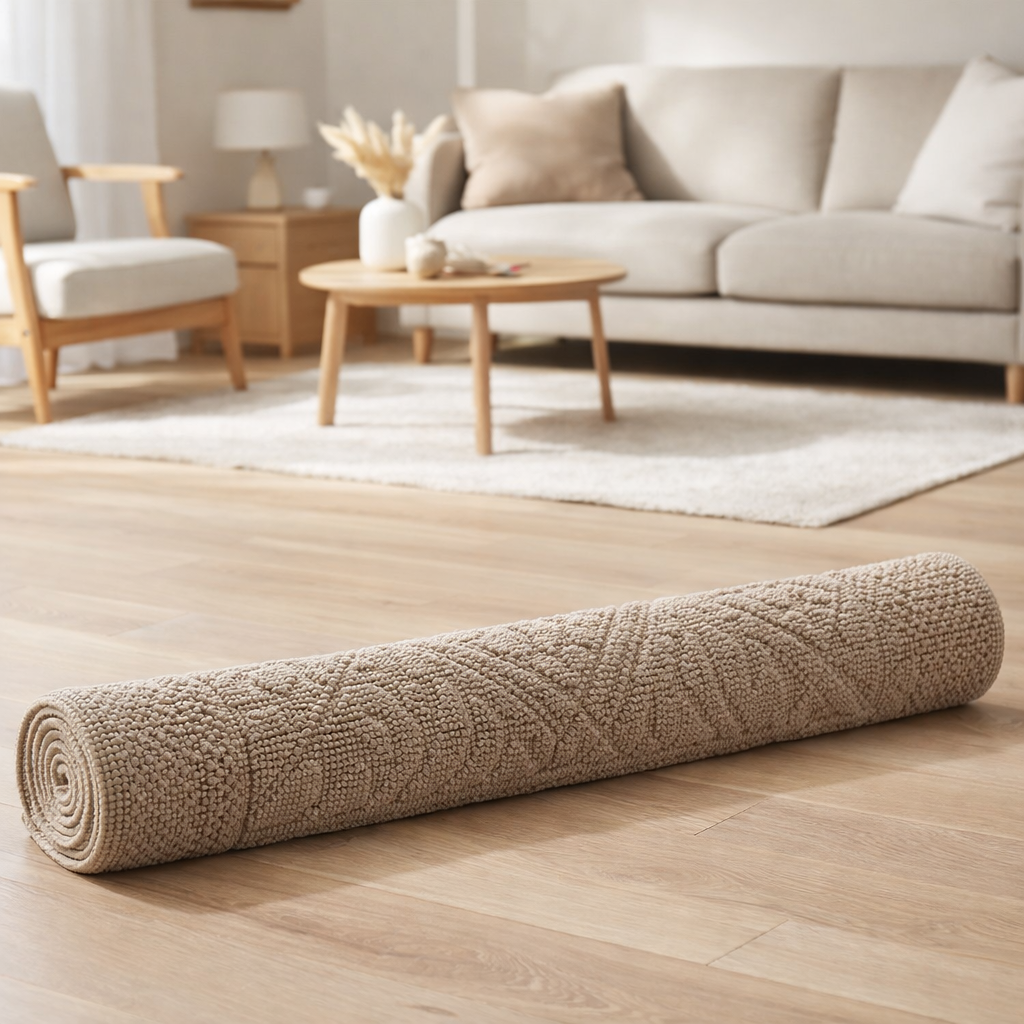 Tapis de bain uni Enzo Chamois 54 x 110 en situation