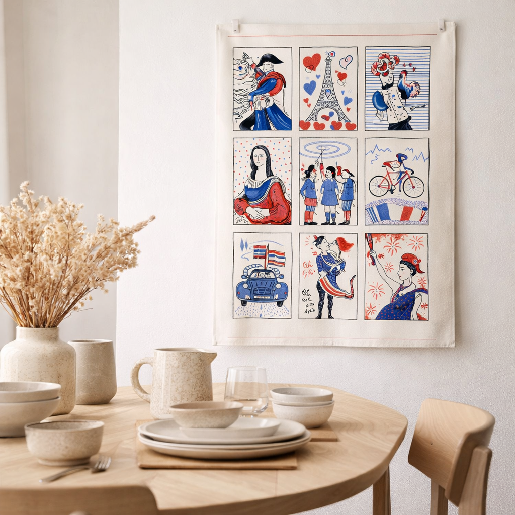 Torchon Symboles français Écru 48 x 72 en situation