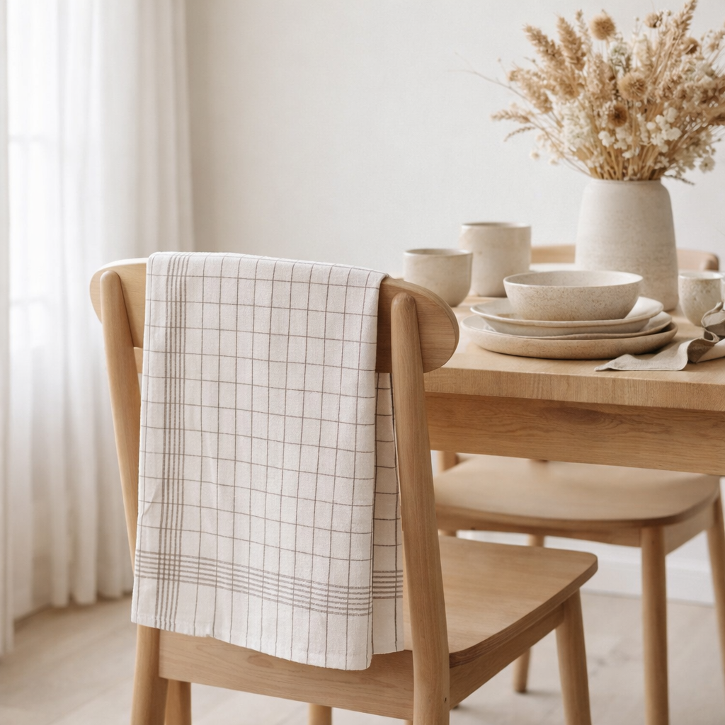 Torchon Petits Carreaux Taupe 50 X 70 en situation