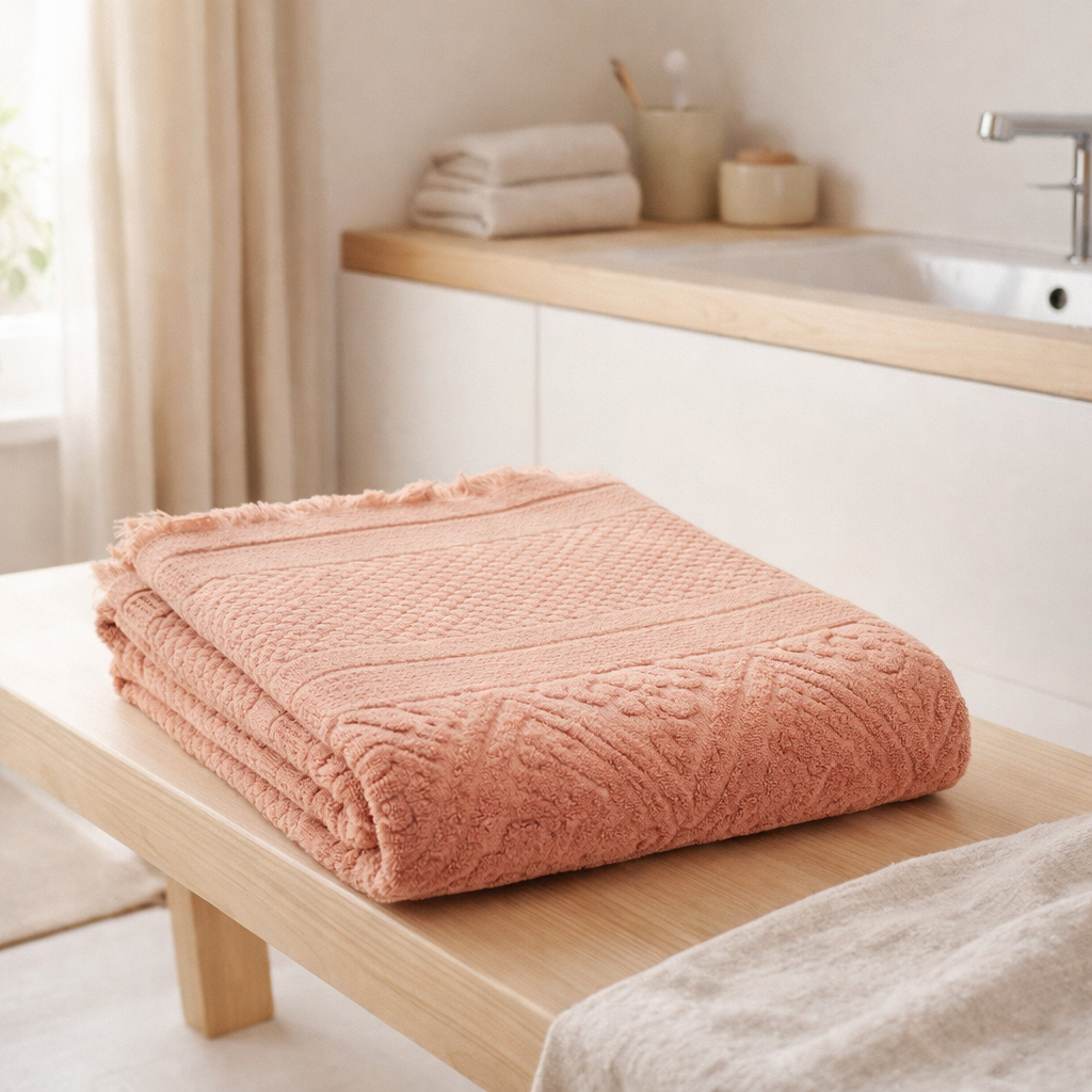 Drap de douche uni Zoe Argile 70 x 140 en situation