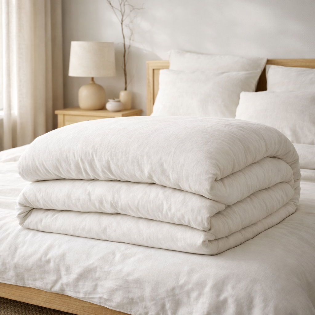 Housse de couette Linco Blanc 260 x 240 bouteille 40 cm en situation