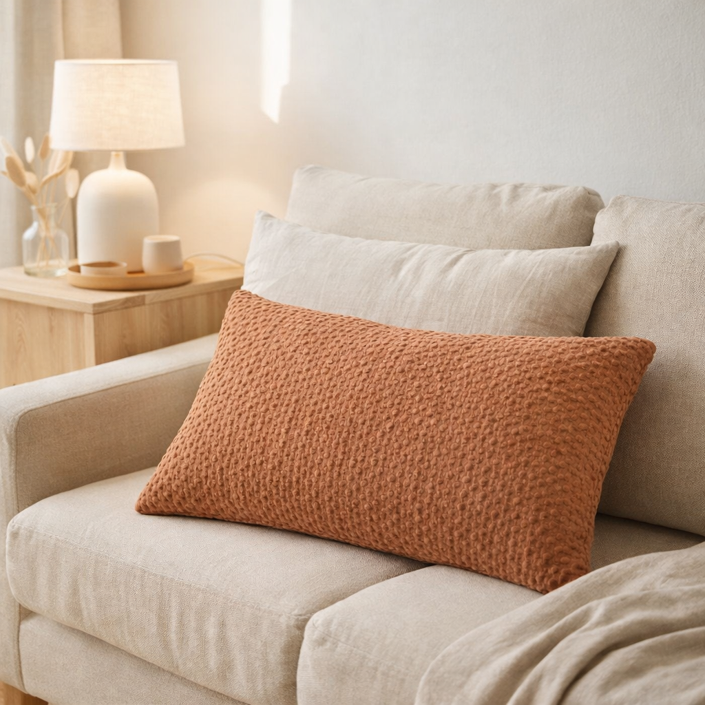 Coussin stonewashed Tana Epice 40 x 65 en situation