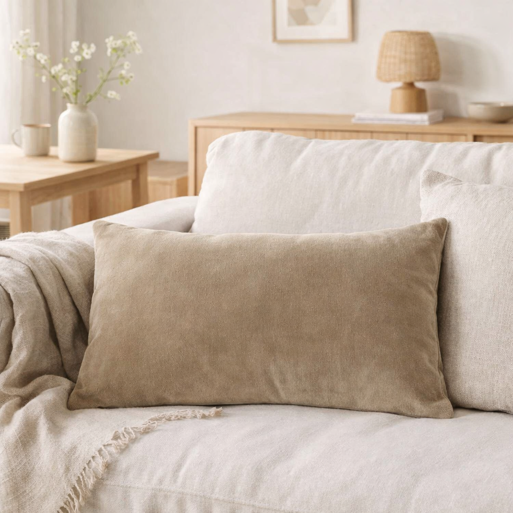 Coussin uni Elise Ficelle 30 x 50 en situation