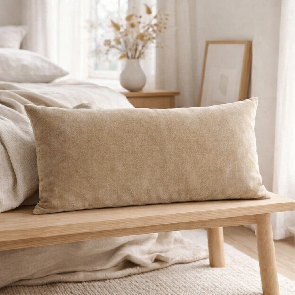 Coussin uni Elise Ficelle 30 x 50 en situation