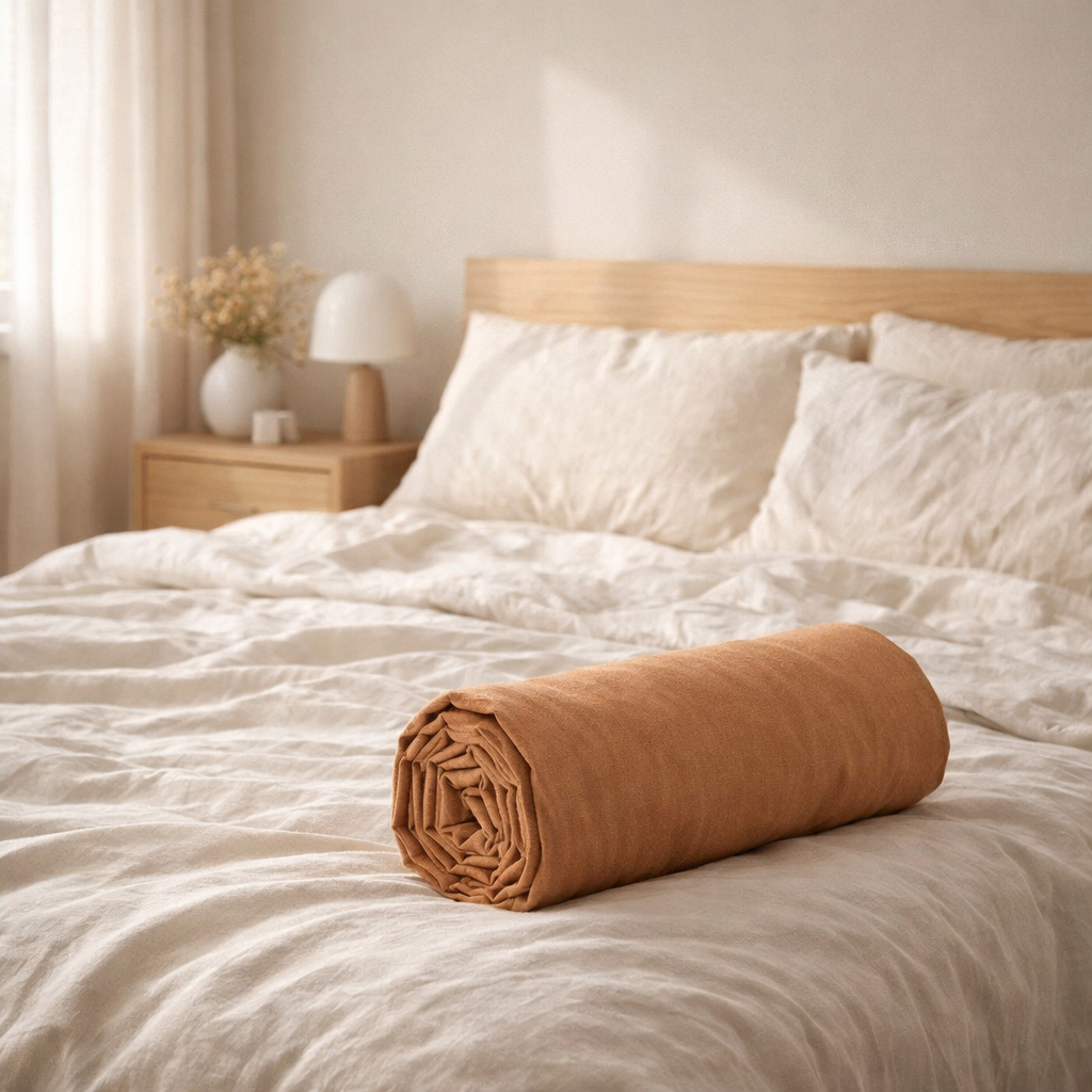 Drap housse Calita Cannelle 160x200 bonnet 30 cm en situation