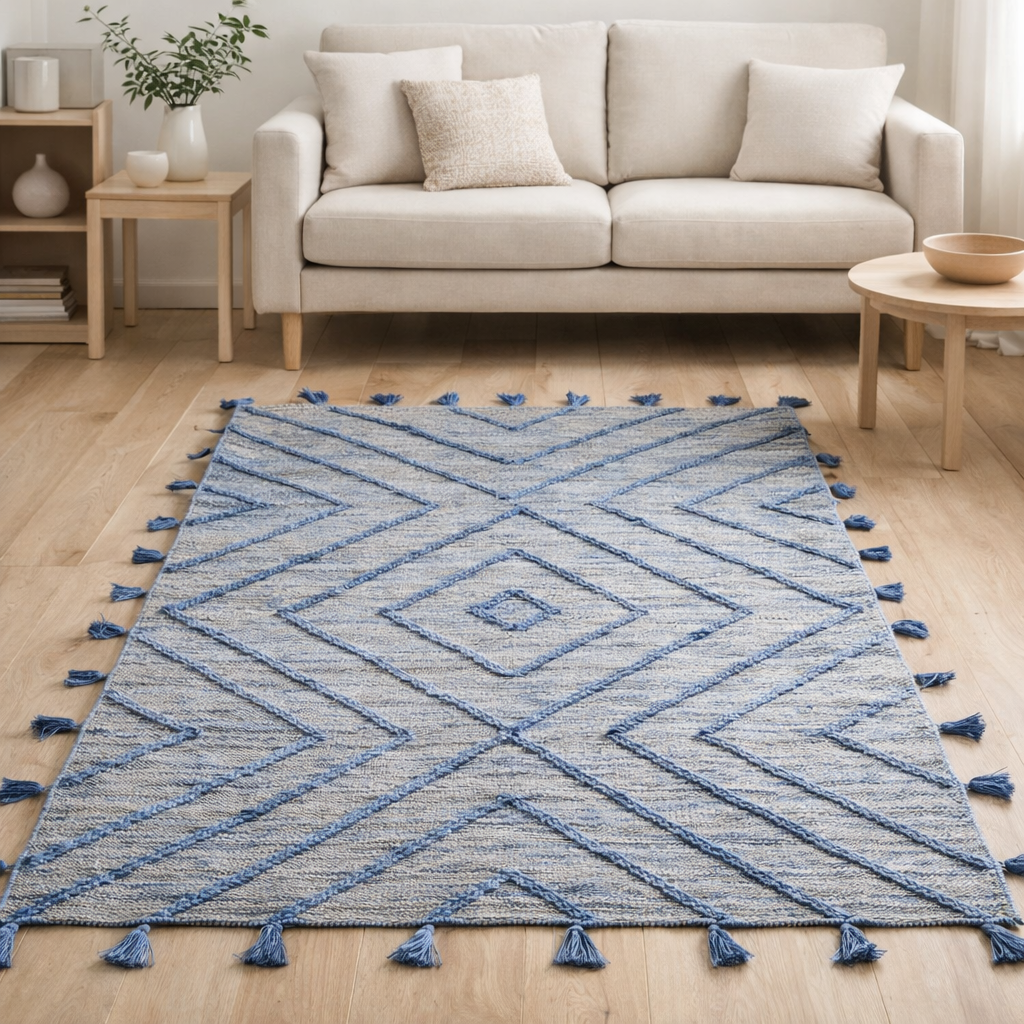Tapis Worgan denim Bleu/ivoire 120 x 180 en situation