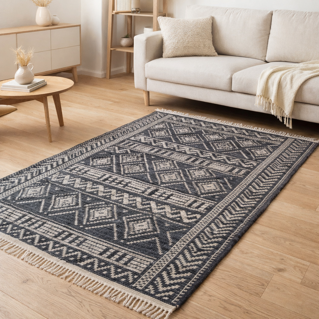 Tapis Maés Charbon/ivoire 160 x 230 en situation