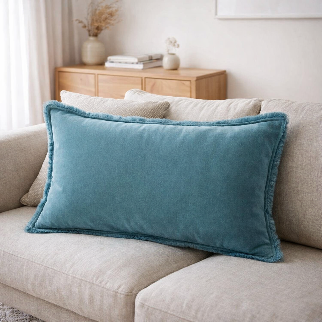 Coussin uni Fara Acier 40 x 65 en situation