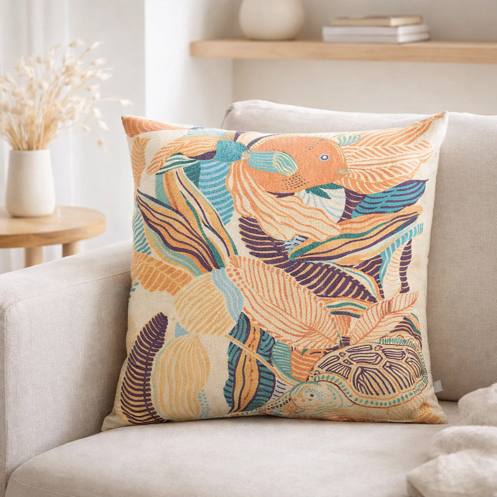 Coussin imprimé Dori Papaye 45 x 45 en situation