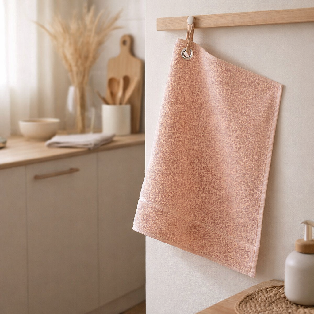 Essuie-mains oeillet Curl Poudre 50 x 50 en situation