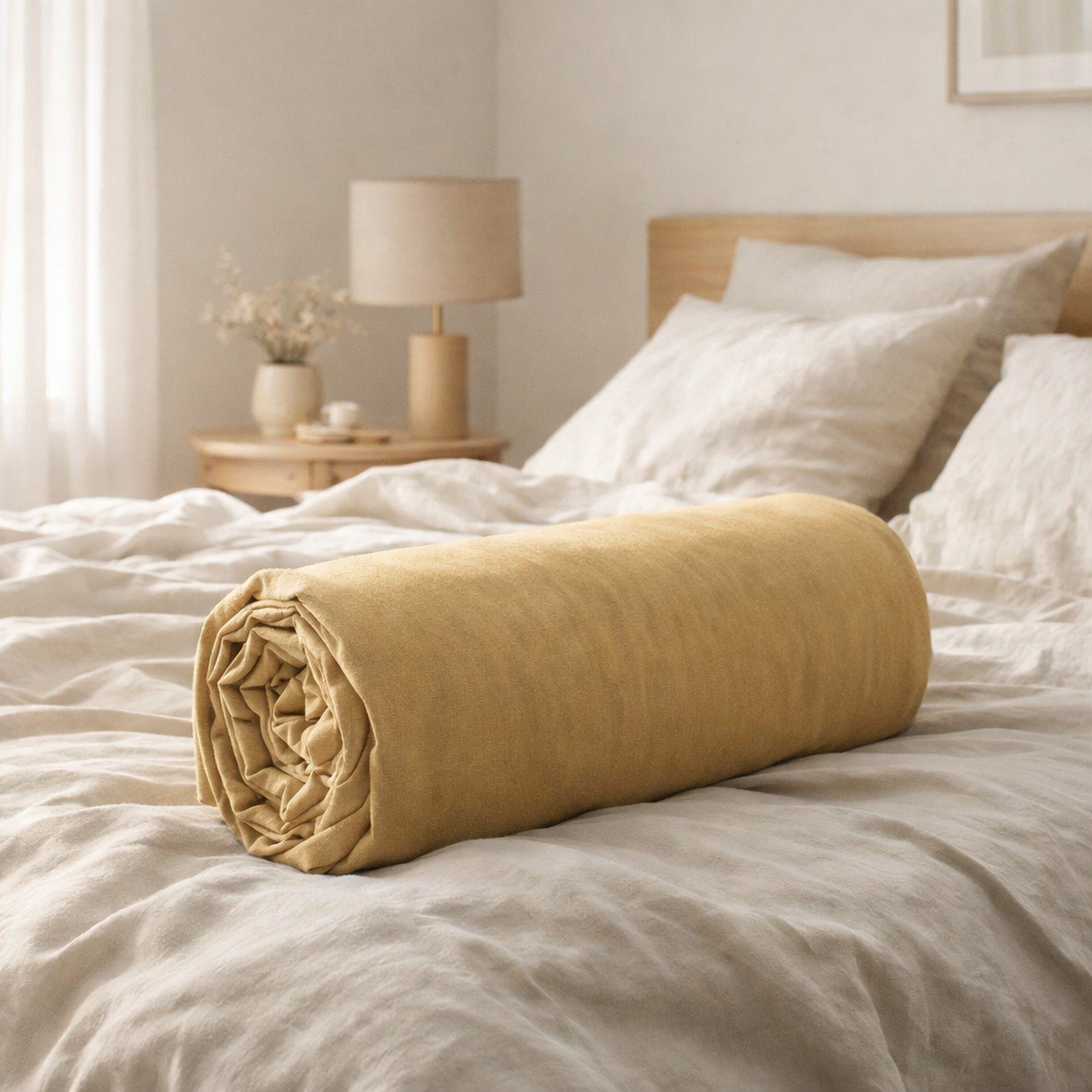 Drap housse Calita Gold 160x200 bonnet 30 cm en situation