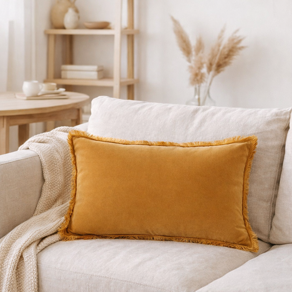 Coussin uni Fara Mirabelle 40 x 65 en situation
