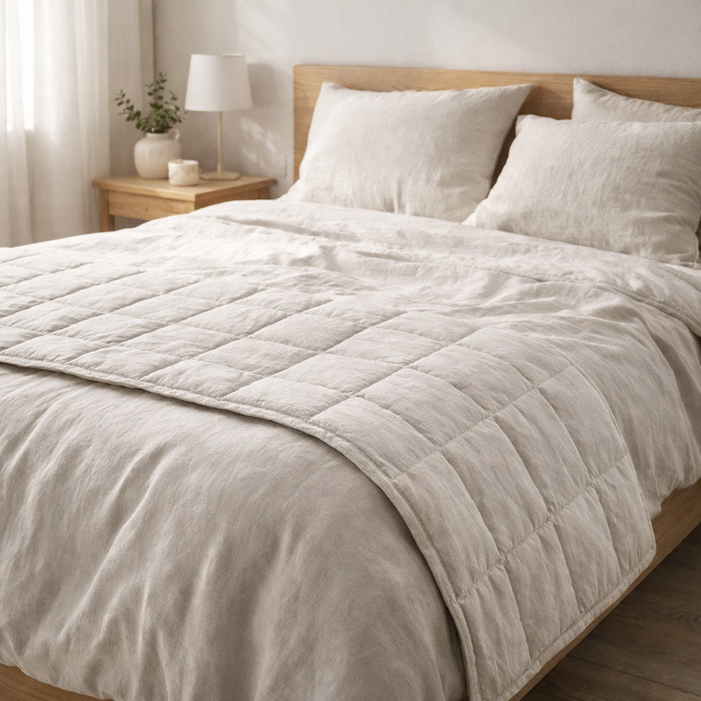 Chemin de lit stonewashed Zeff Craie 90 x 240 en situation
