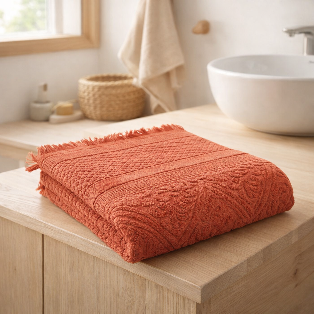 Serviette de toilette Zoe Sienne 50 x 100 en situation