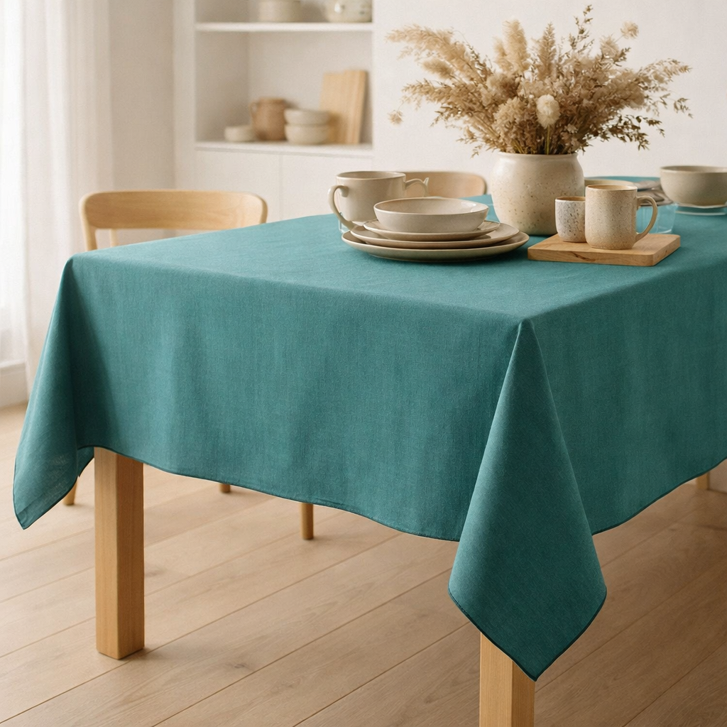 Nappe recyclée Grace Paon 140 x 140 en situation