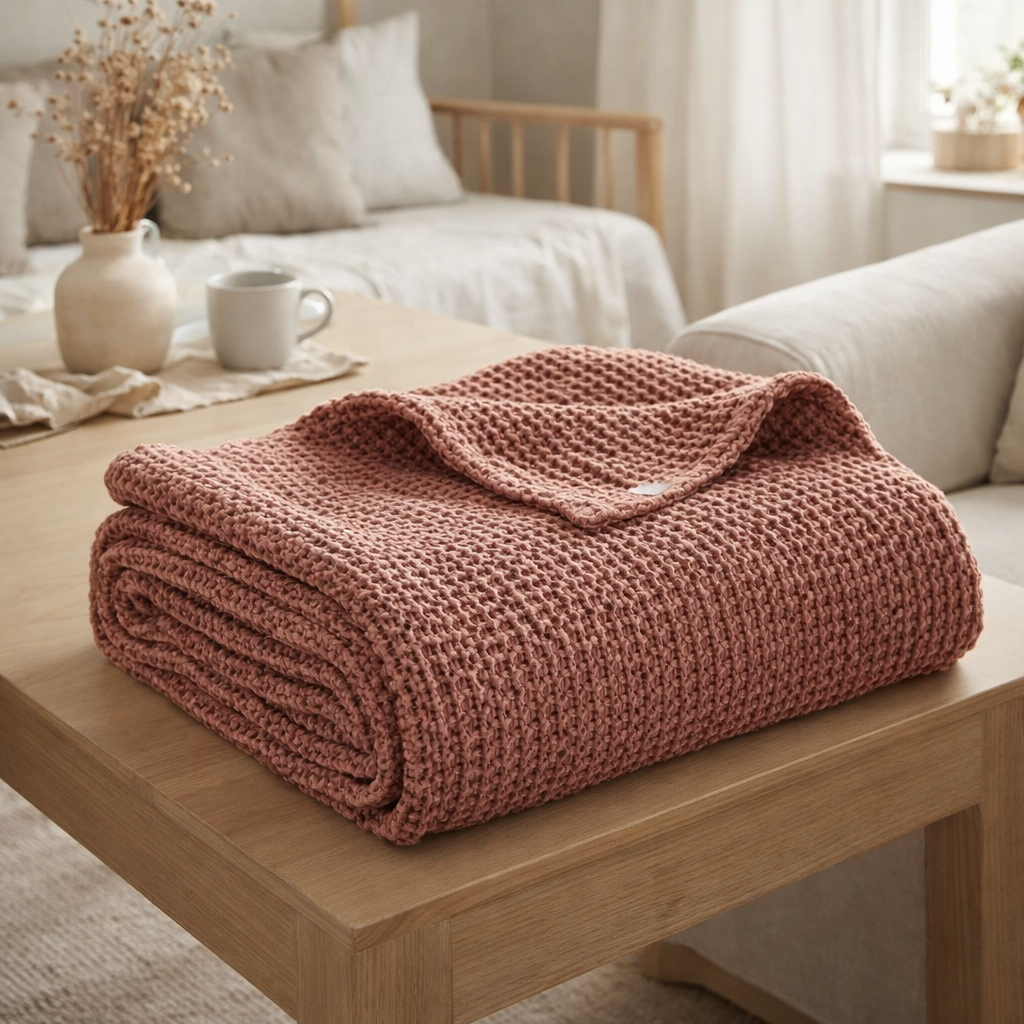 Plaid recyclé Maia Terracotta 140 x 200 en situation