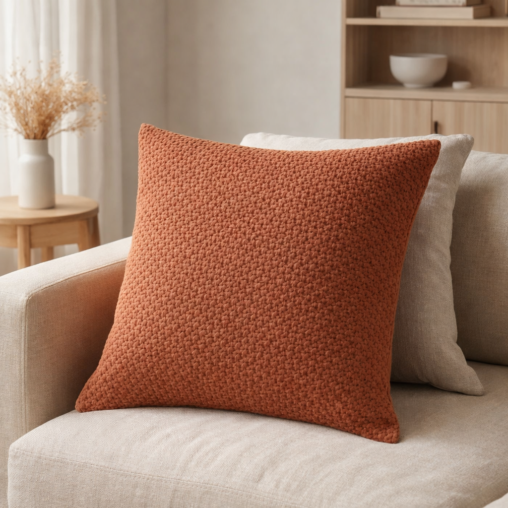 Coussin recyclé Maia Cuivre 45 x 45 en situation