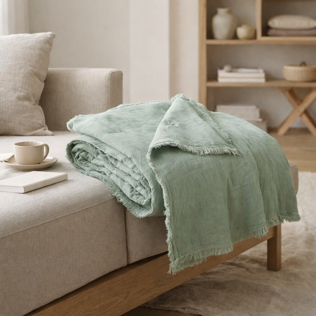 Plaid uni Laly Opaline 135 x 200 en situation