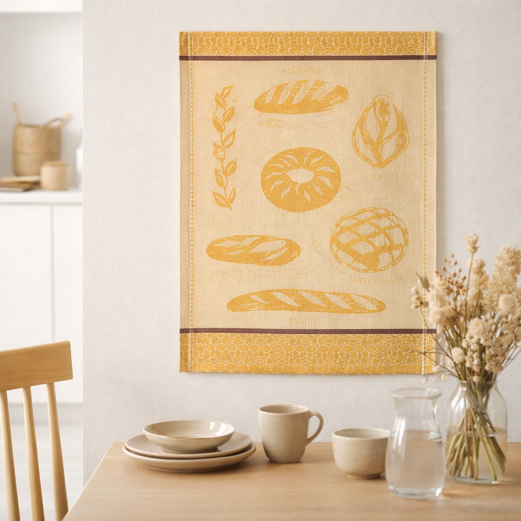 Torchon jacquard Les pains Ocre 50 x 70 en situation