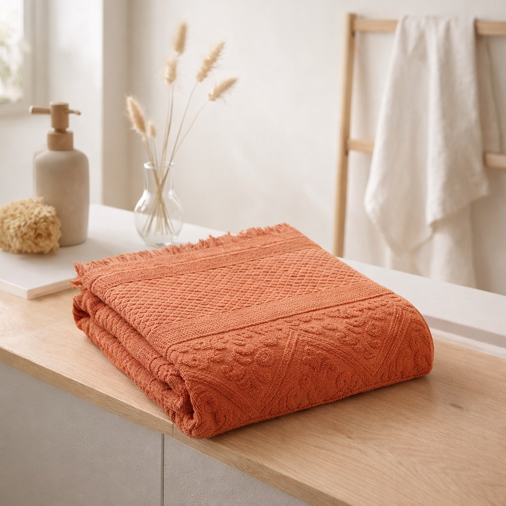 Drap de douche Zoe Sienne 70 x 140 en situation