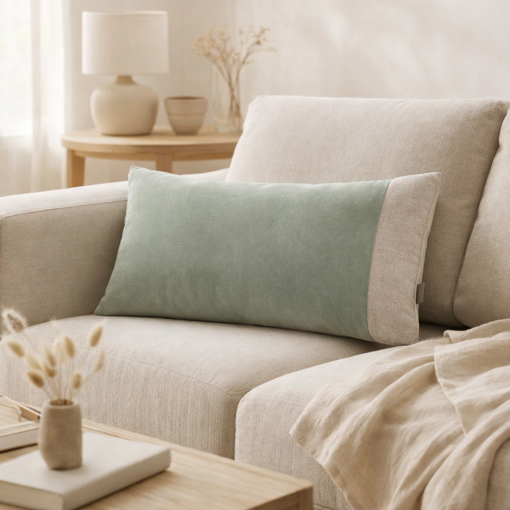 Coussin uni Elise Opaline 30 x 50 en situation