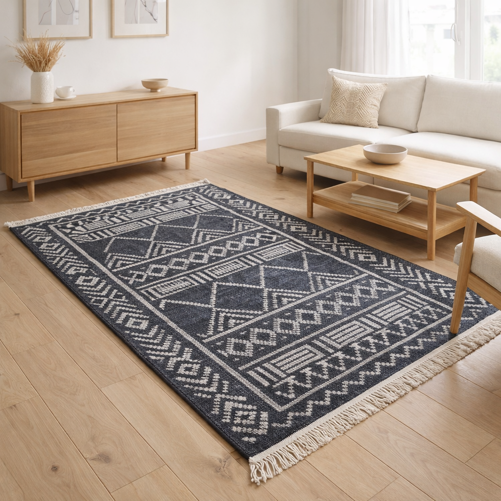Tapis Maés Charbon/ivoire 190 x 290 en situation
