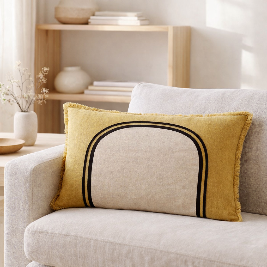 Coussin bicolore Laly Gold 40 x 65 en situation