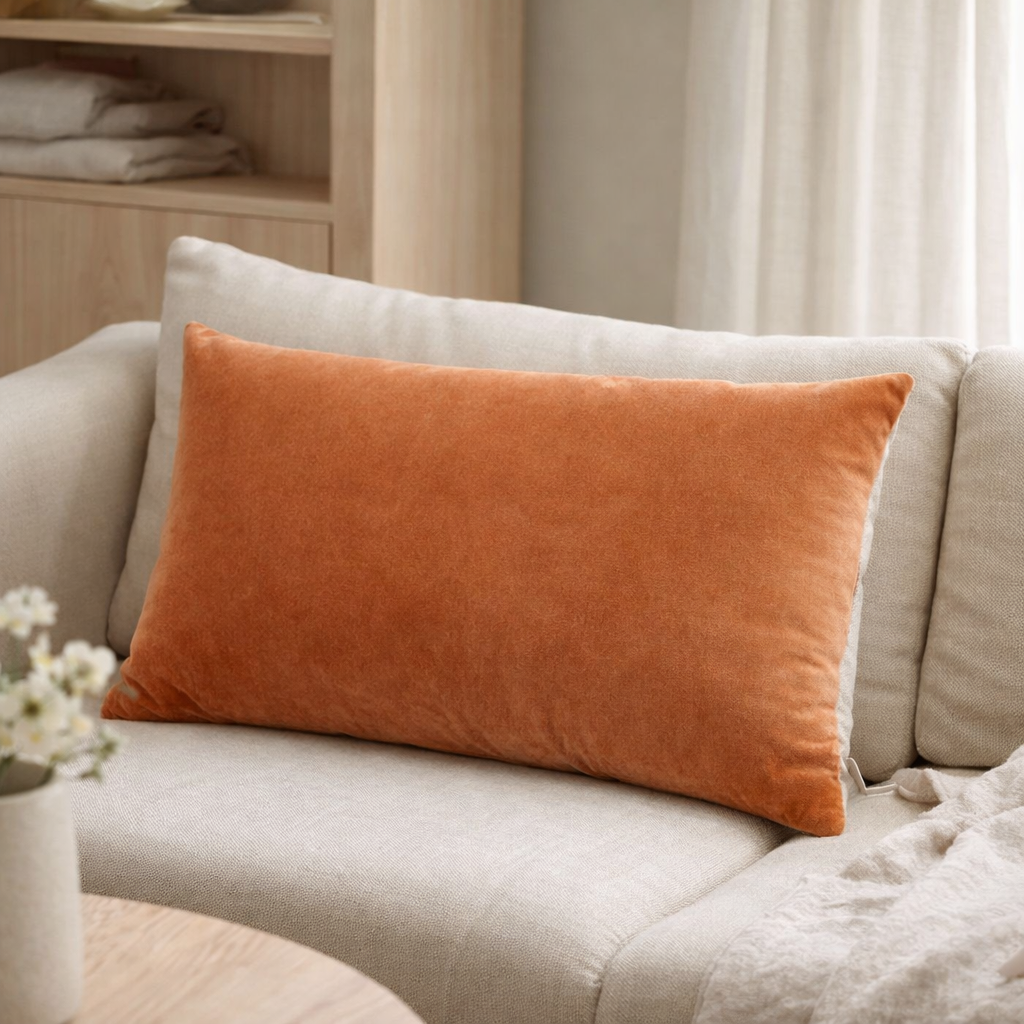 Coussin uni Elise Rouille 40 x 65 en situation