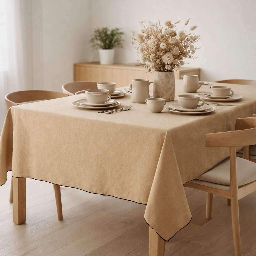 Nappe recyclée Grace Camel 140 x 250 en situation