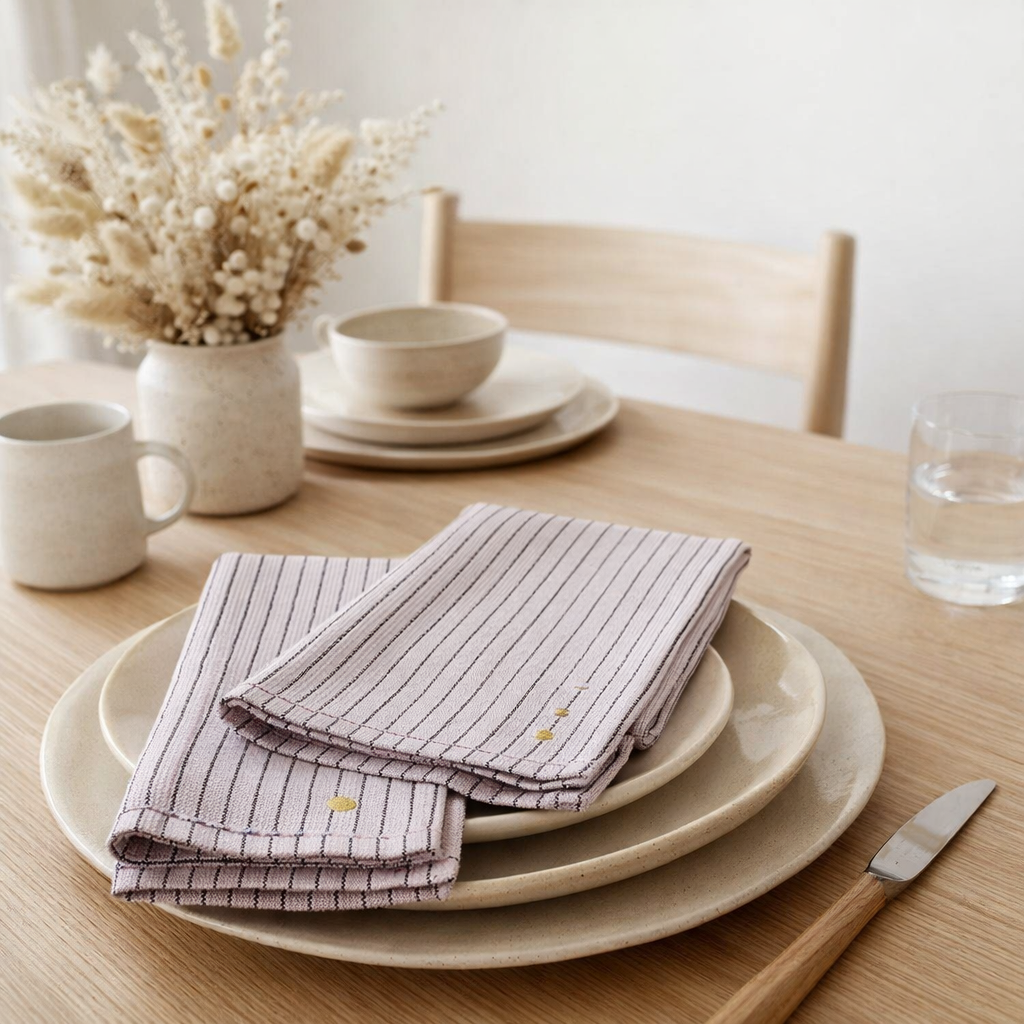 Lot de 2 serviettes de table Léonie Poivre rose 40 x 40 en situation