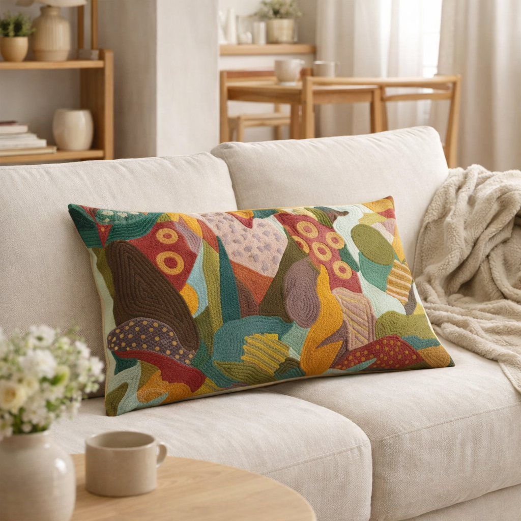 Coussin brodé Izel Minéral 40 x 65 en situation