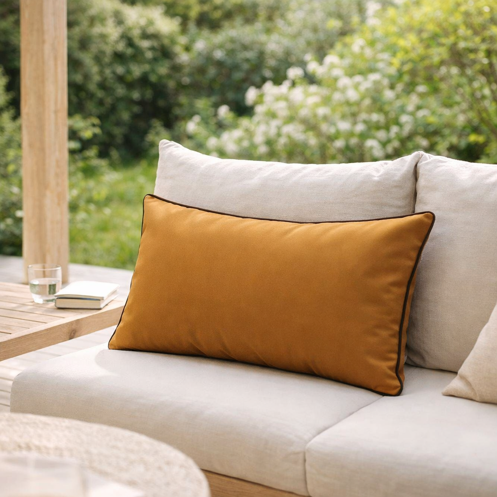 Coussin uni Alga outdoor Bronze 40 x 65 en situation