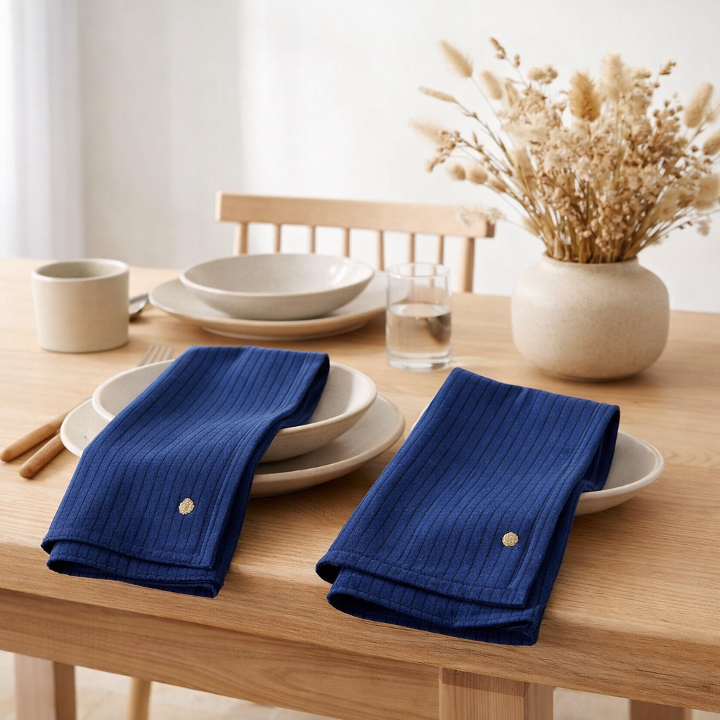 Lot de 2 serviettes de table Léonie Indigo 40 x 40 en situation