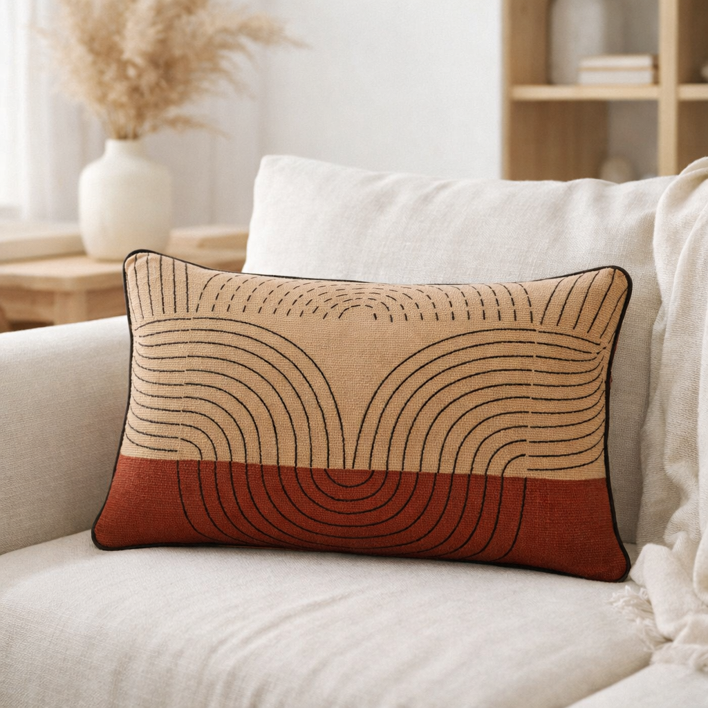 Coussin brodé Etna Sienne 30 x 50 en situation