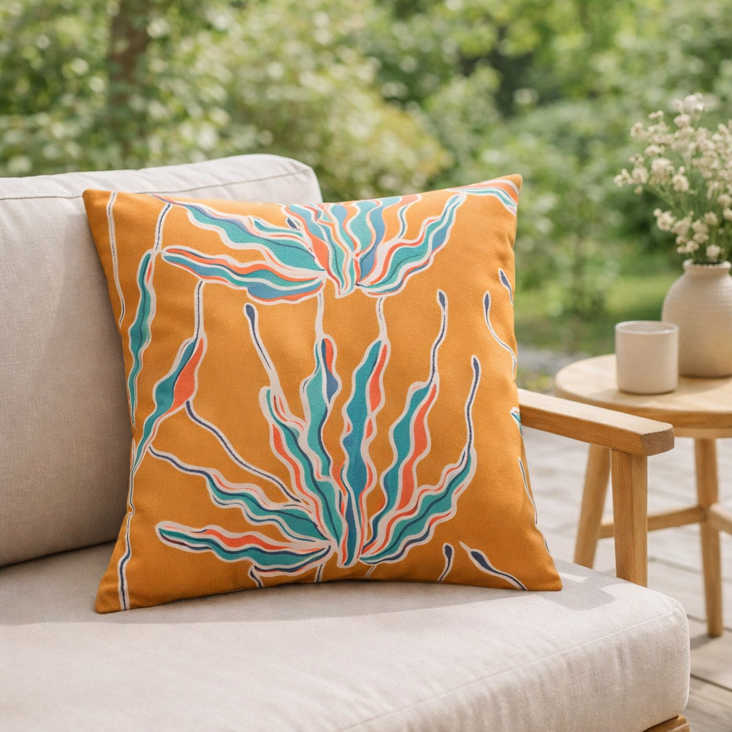 Coussin imprimé Alga outdoor Bronze 45 x 45 en situation