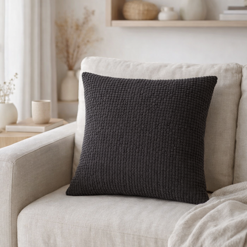 Coussin recyclé Maia Carbone 45 x 45 en situation
