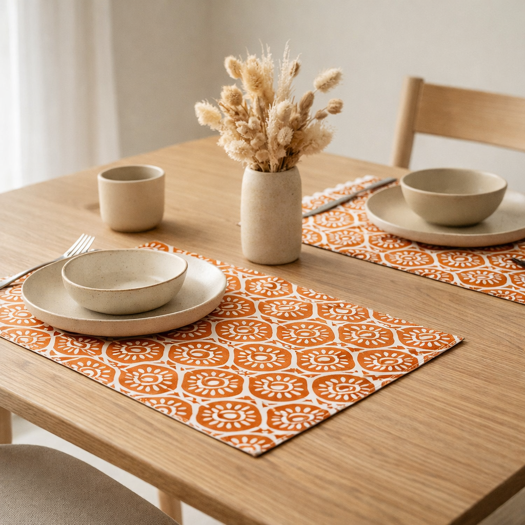 Set de table enduit Citrus recyclé Terracotta 33 x 48 en situation