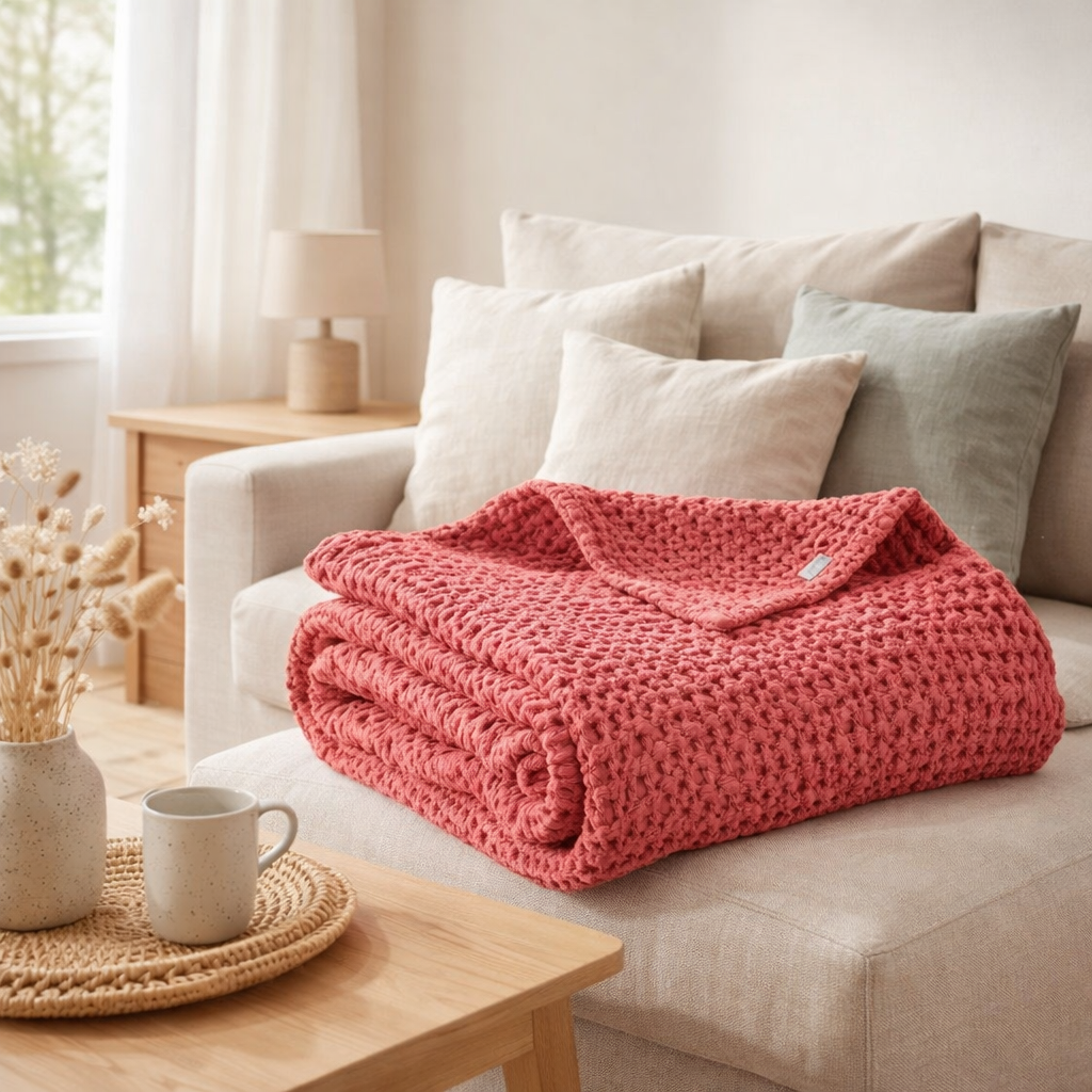 Plaid Tana Framboise 140 x 200 en situation