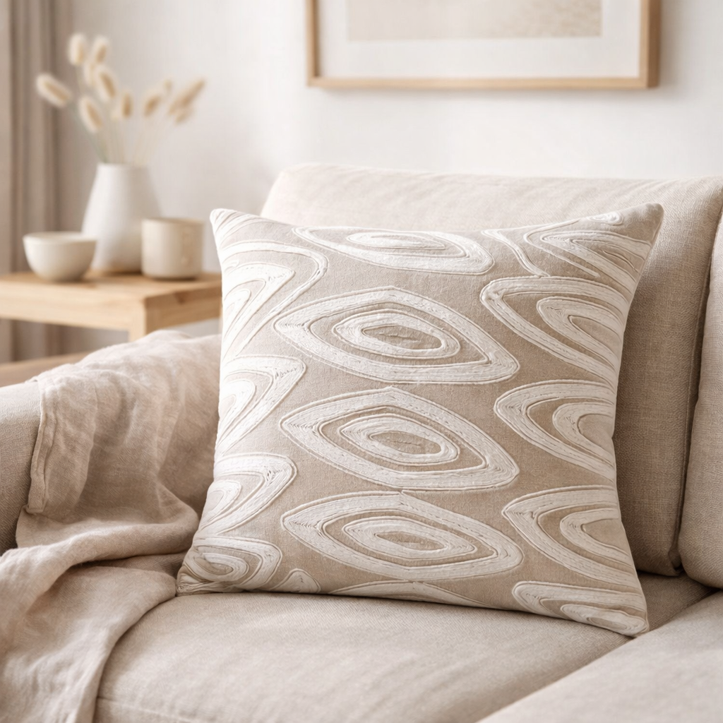Coussin brodé Leya Neige 45 x 45 en situation